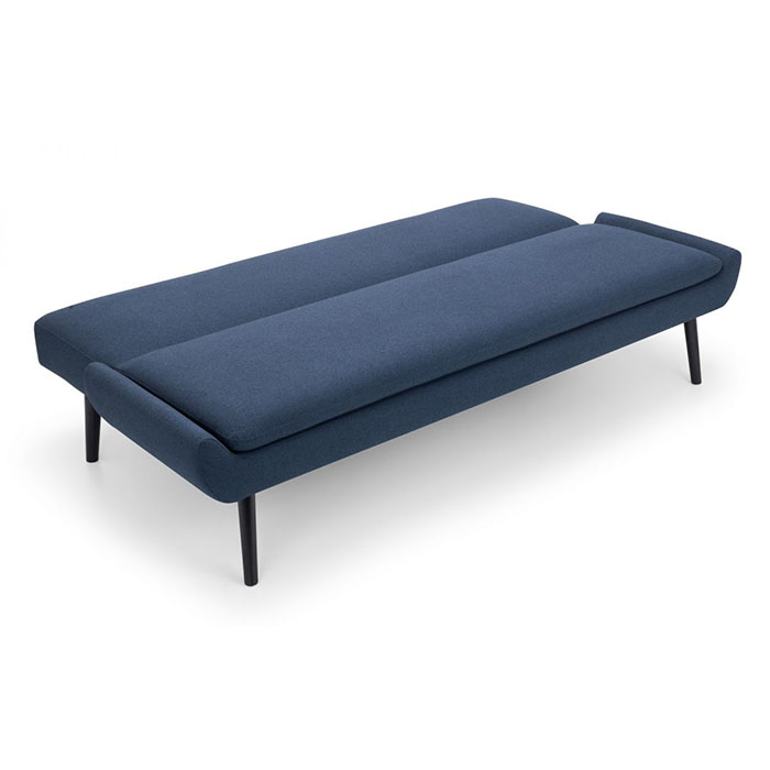 Gaudi Curled Base Sofabed In Blue Fabric - Click Image to Close